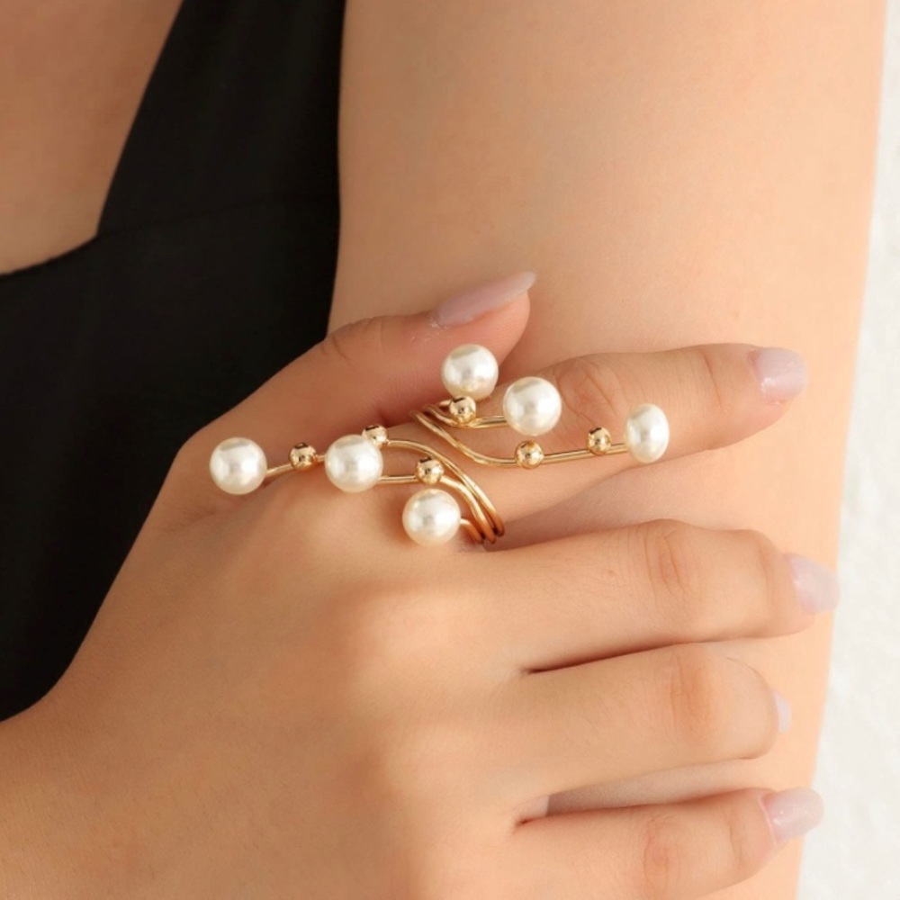 Gold Twig Faux Pearl Knuckle Ring for Women and Girls Jewelry - Picture 2 of 5